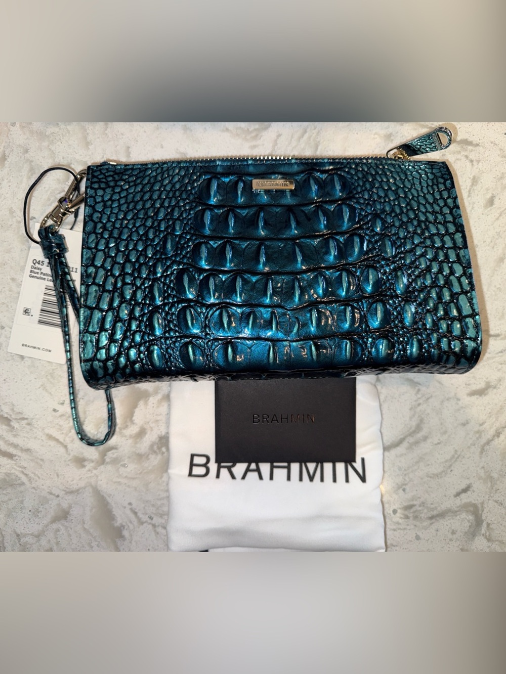 Brahmin Blue Patina Daisy Wristlet like Verdigris All Tail BRAND NEW!